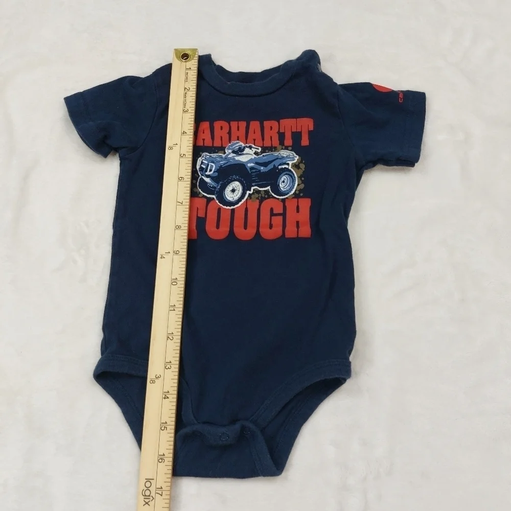 CARHARTT INFANT BOYS BLUE 4 WHEELER TOUGH SHORT SLEEVE BODY SUIT SIZE 24 MTH